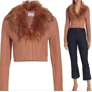 Cinq a Sept Isa faux fur cropped cardigan medium